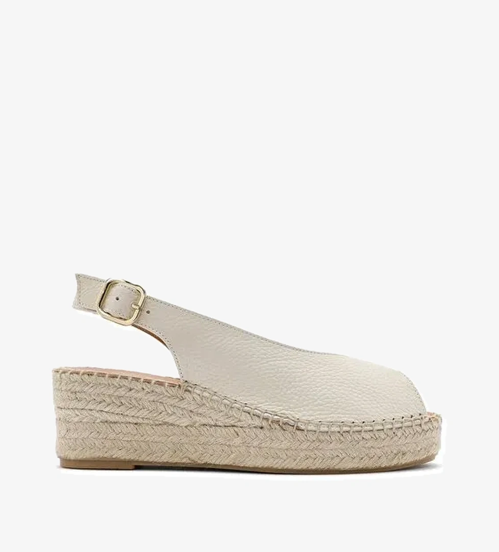 Kadın Krem Bilekten Tokalı Dolgu Topuklu Deri Espadril Sandalet 25SFD45766F - Görsel 1