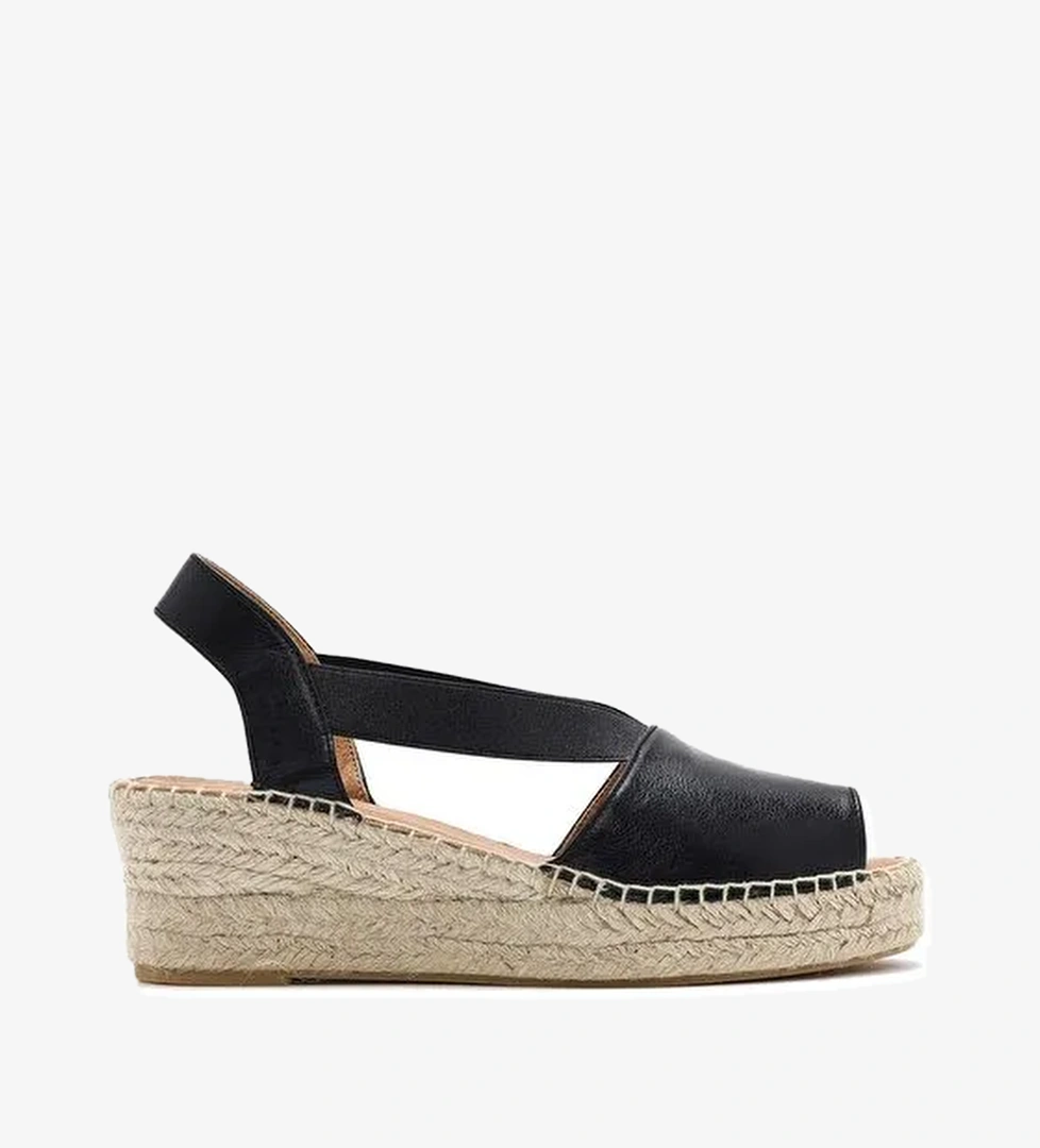 Kadın Siyah Dolgu Topuklu Deri Espadril Sandalet 25SFD457732 - Görsel 1
