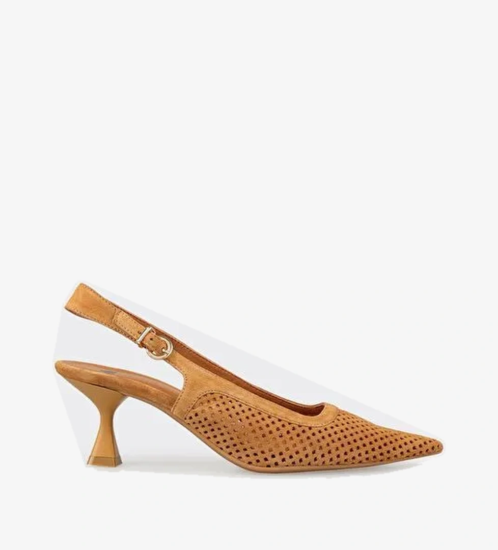 Taba Deri Kadın Topuklu Ayakkabı - Görsel 1