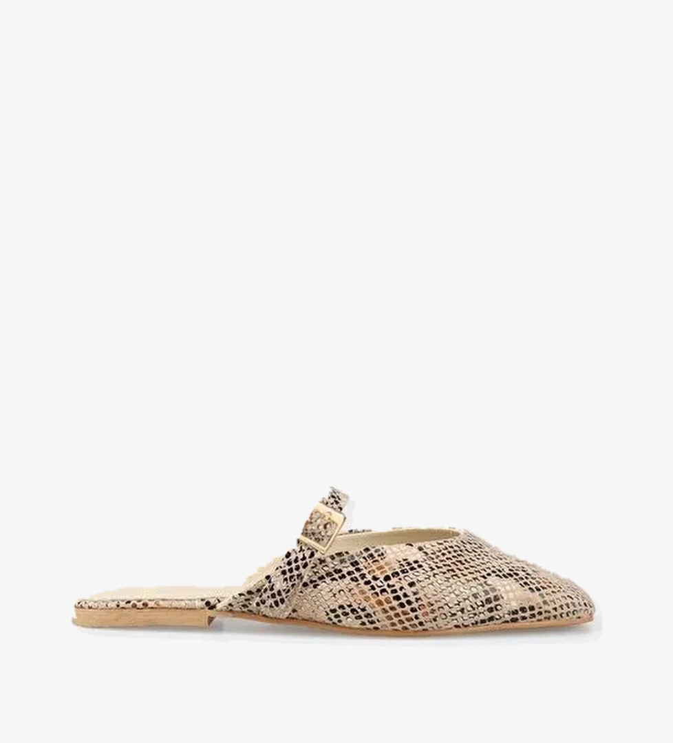 Bej Deri Kadın Terlik - Görsel 1