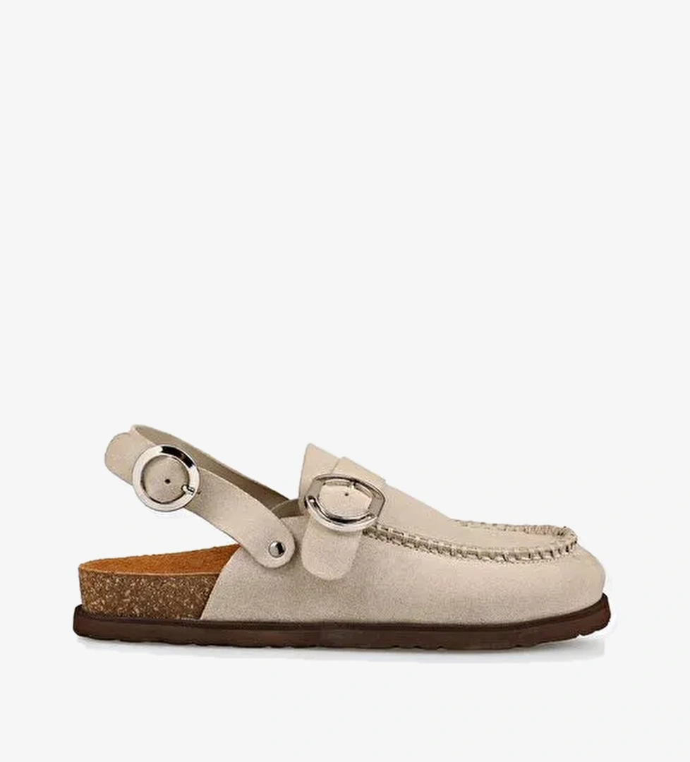 Bej Deri Kadın Terlik - Görsel 1