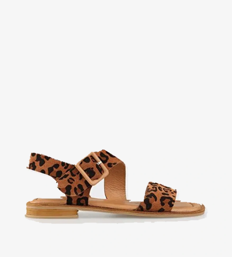 Taba Deri Kadın Düz Sandalet - Görsel 1