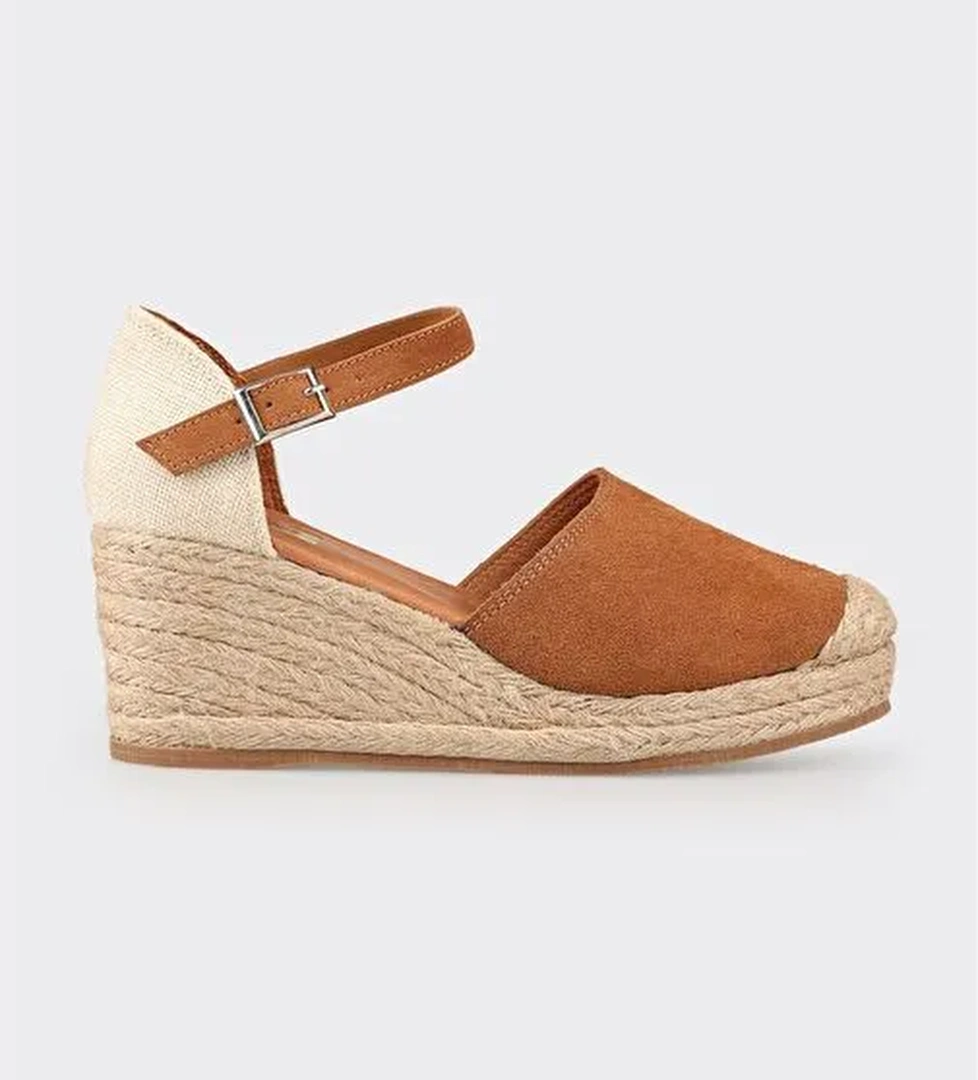 Taba Deri Kadın Dolgu Topuk Ayakkabı - Görsel 1