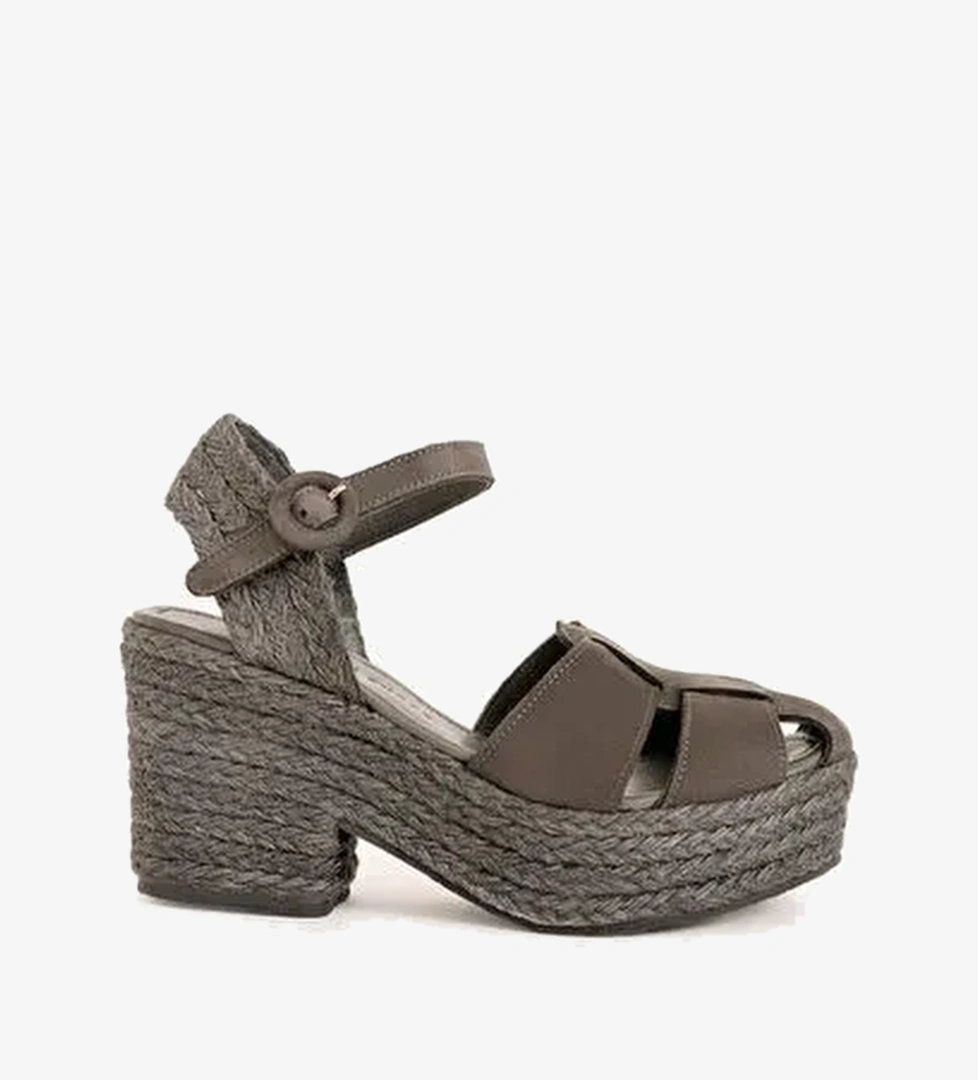 Yüksek Tabanlı Deri Espadril - Görsel 1