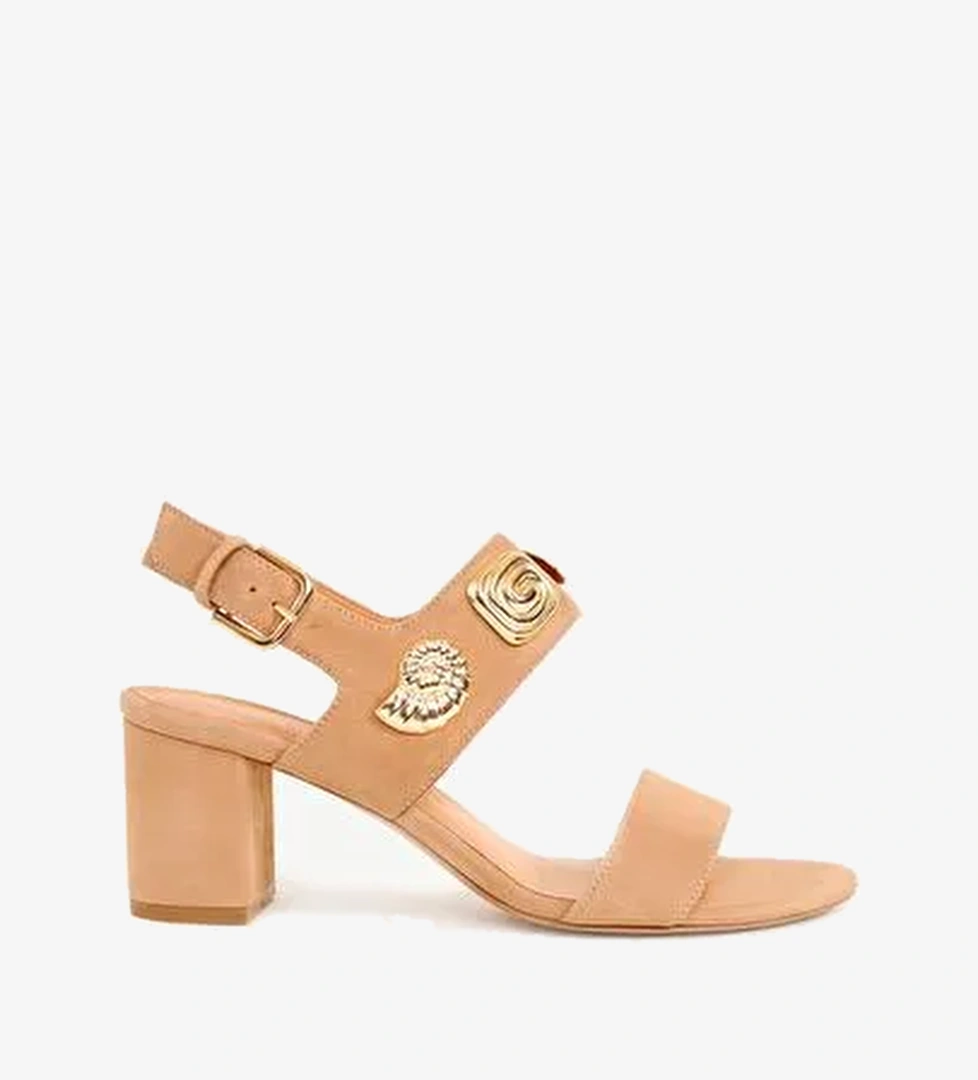 Çift Bantlı Aksesuar Detaylı Deri Topuklu Ayakkabı - Görsel 1