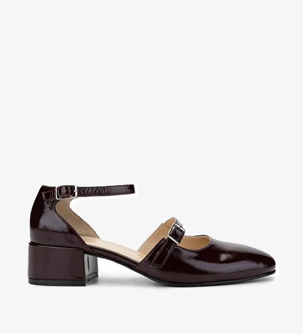 Tamer Tanca Kadın Hakiki Deri Bordo Rugan Topuklu Ayakkabı - Görsel 1