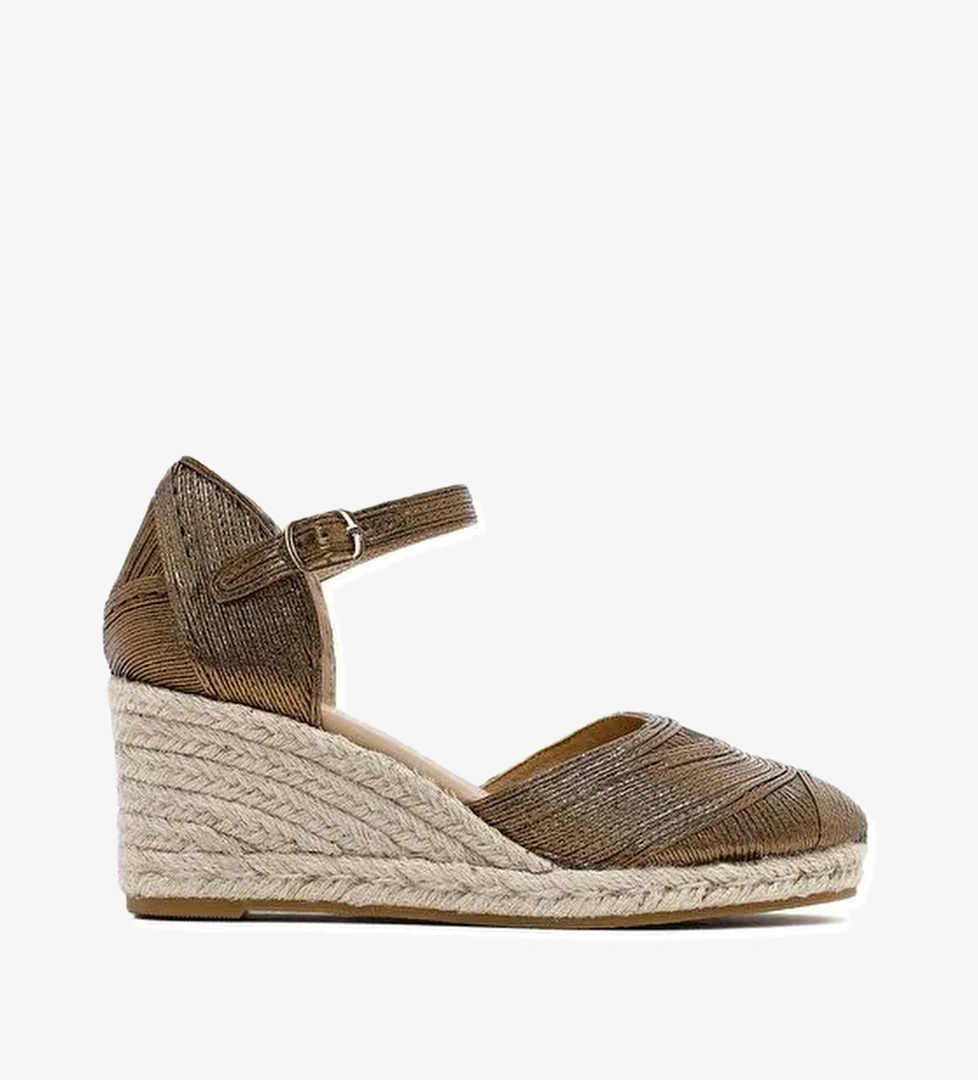 Kadın Bronz Bilekten Tokalı Metalik Dolgu Topuklu Espadril 25SFE402032 - Görsel 1