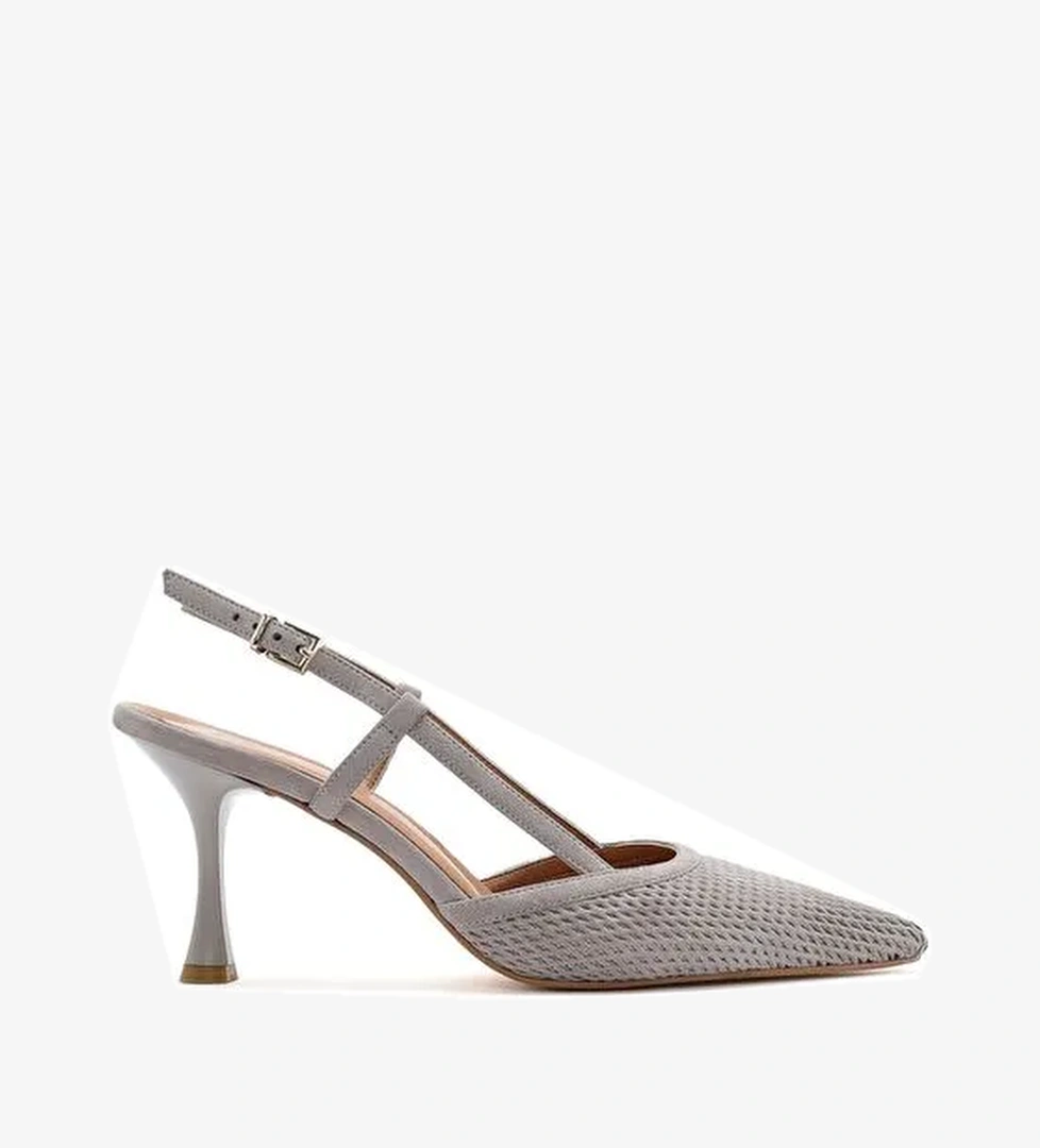 Kadın Gri Arkası Açık Süet Deri İnce Topuklu Ayakkabı 25SFD161910 - Görsel 1