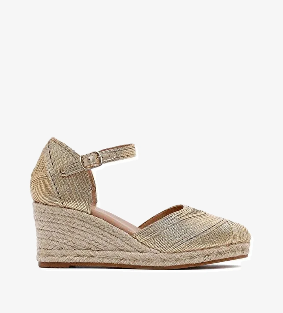 Derimod Derimod Kadın Altın Bilekten Tokalı Metalik Dolgu Topuklu Espadril 25SFE402032 Casual Ayakkabı | Boyner Altın - 1. görsel