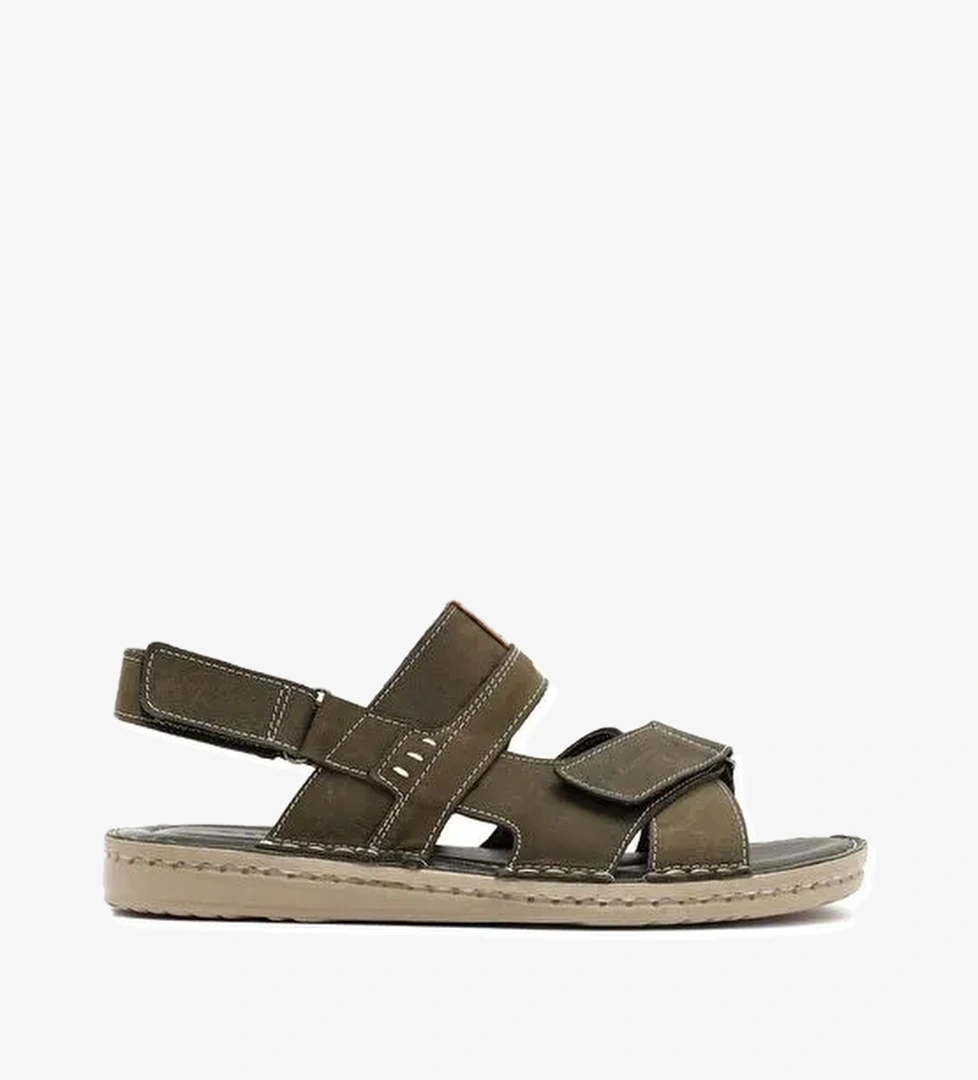 Erkek Haki Deri Sandalet 25SFD625018 - Görsel 1