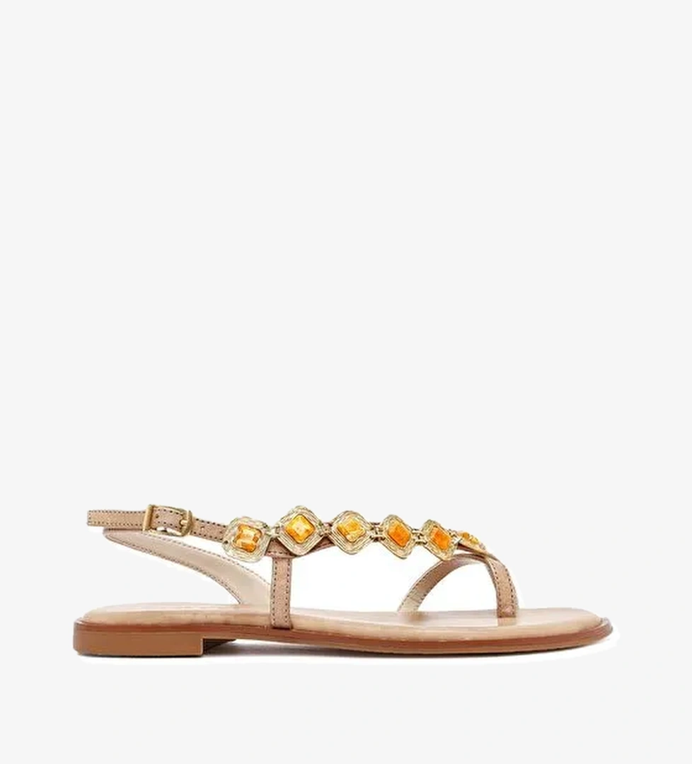 Derimod Derimod Kadın Taba Taşlı Parmak Arası Deri Sandalet 25SFD483114 Sandalet & Terlik | Boyner Taba - 1. görsel