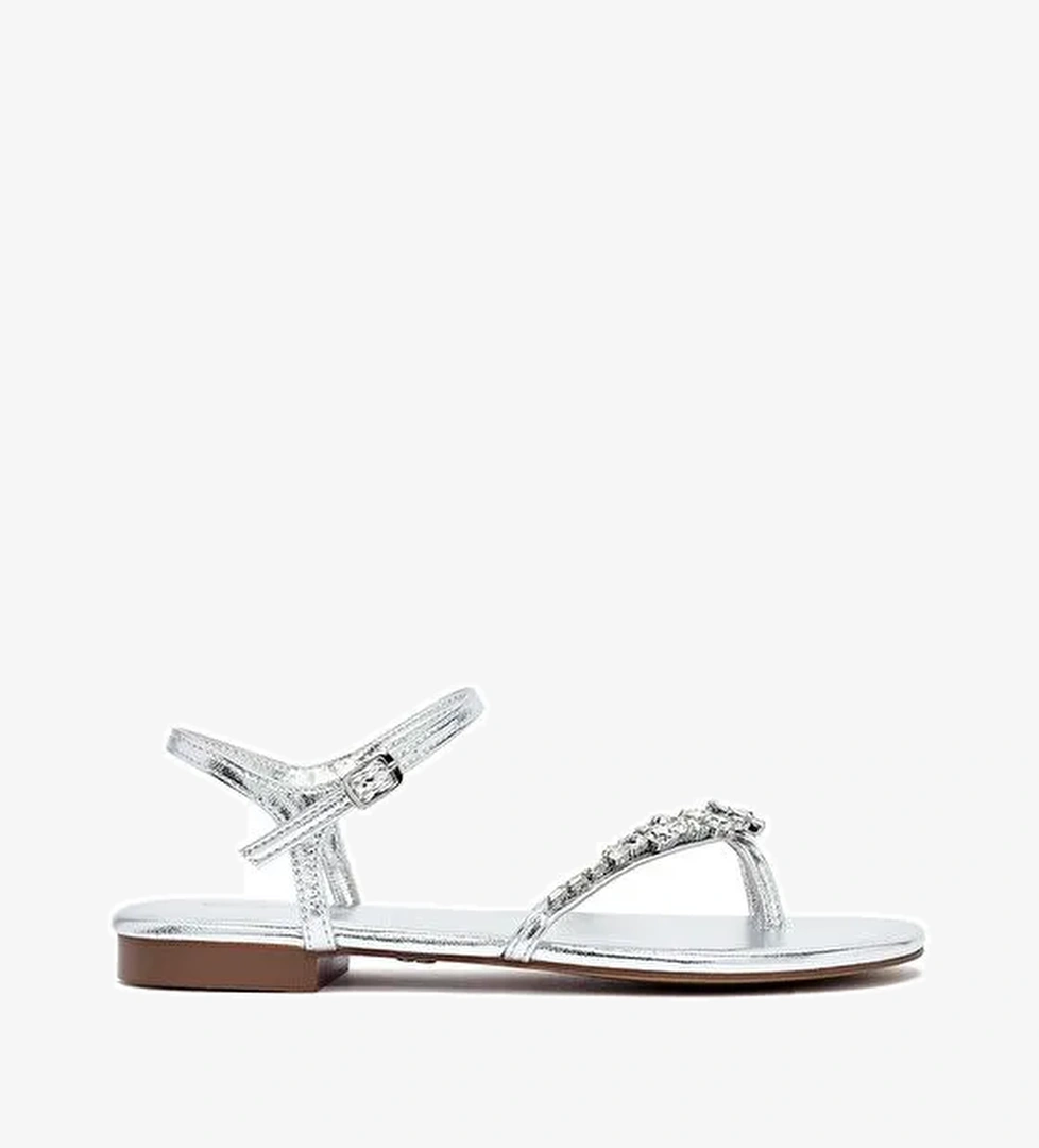 Kadın Gümüş Taşlı Parmak Arası Sandalet 25SFE482914 - Görsel 1