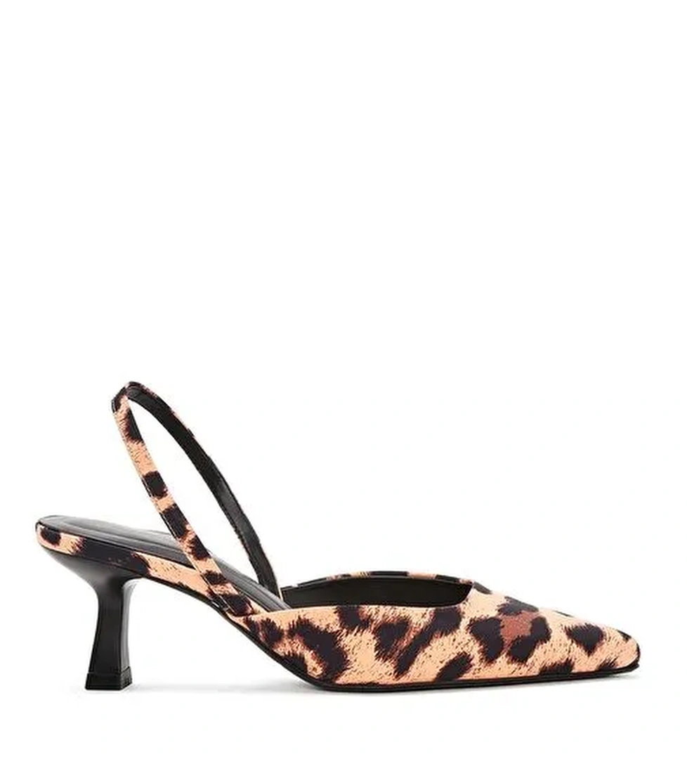 Kadın Leopar Arkası Açık Kısa İnce Topuklu Ayakkabı 25SFE40296F - Görsel 1