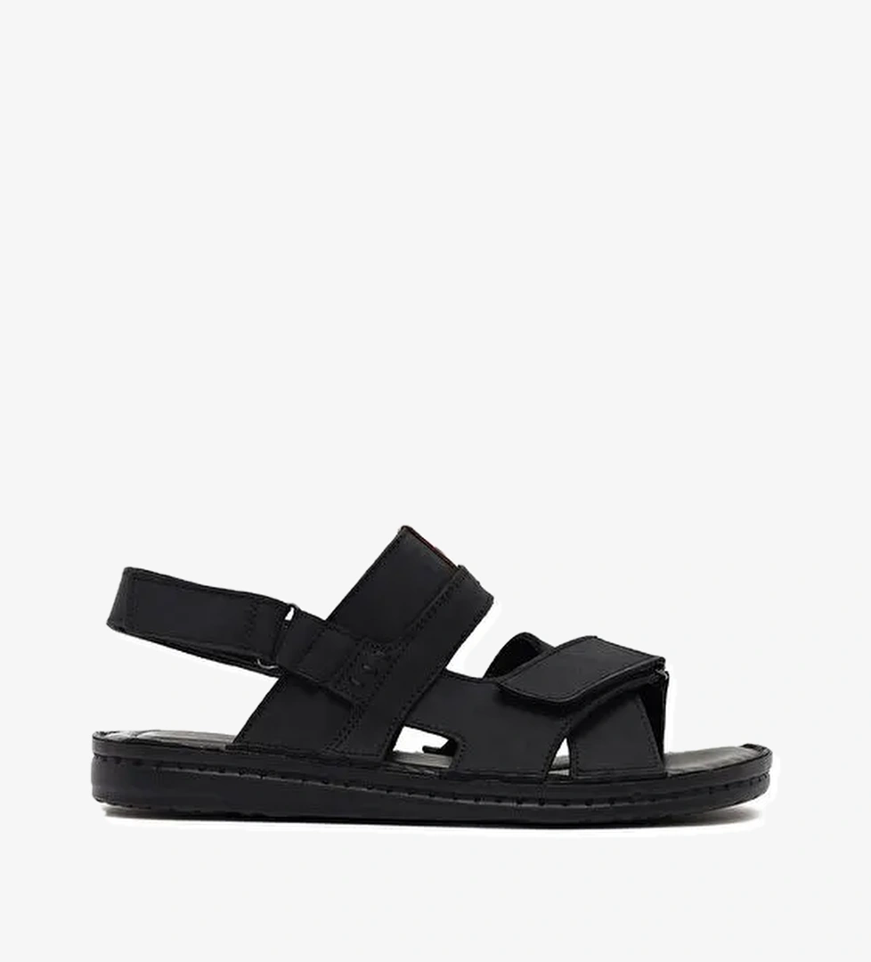 Erkek Siyah Deri Sandalet 25SFD625018 - Görsel 1