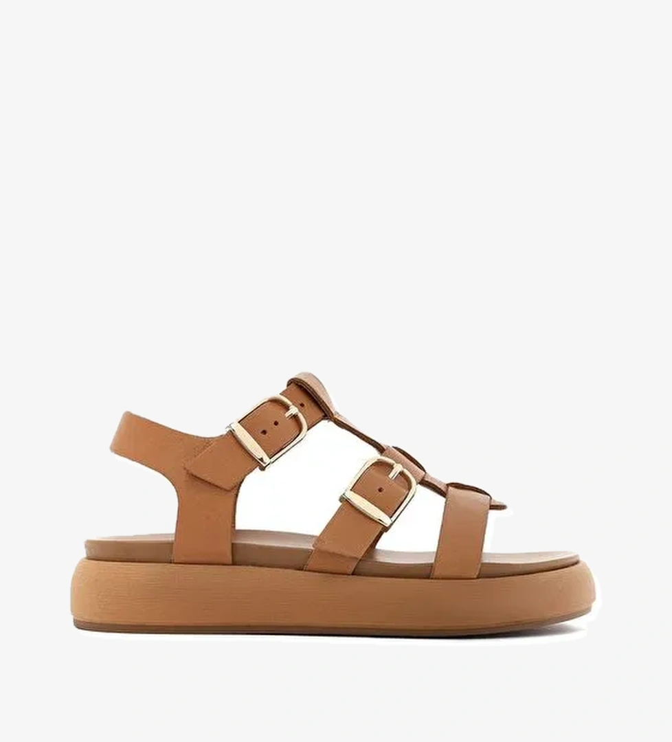 Kadın Taba Tokalı Kalın Tabanlı Deri Sandalet 25SFD550318 - Görsel 1