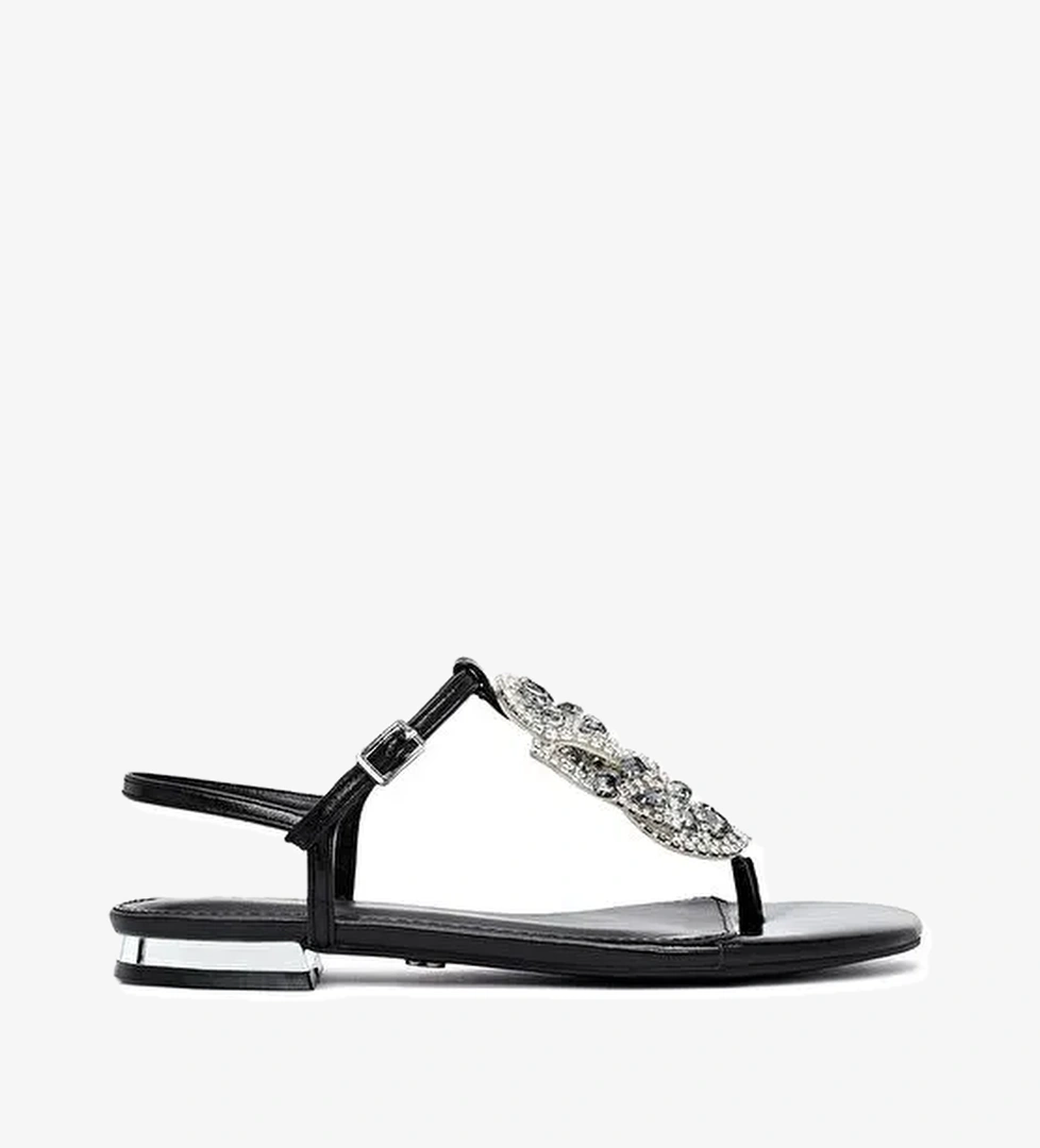 Kadın Siyah Taşlı Parmak Arası Sandalet 25SFE481032 - Görsel 1