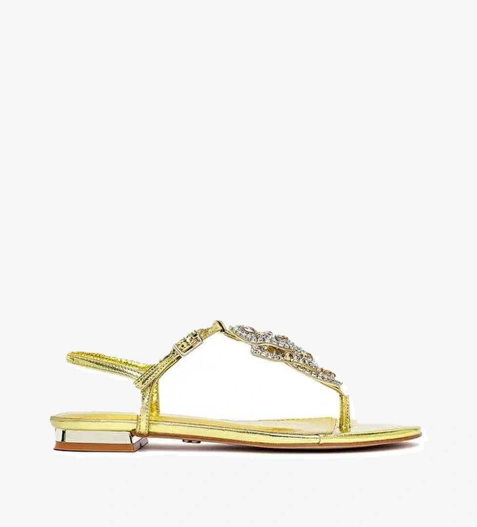 Kadın Sarı Taşlı Parmak Arası Sandalet 25SFE481032 - Görsel 1