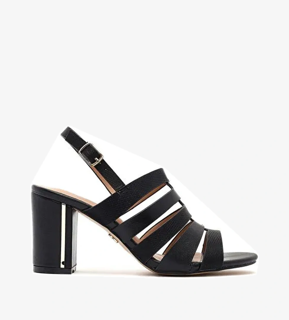 Kadın Siyah Bilekten Tokalı Kalın Topuklu Sandalet 25SFE466618 - Görsel 1