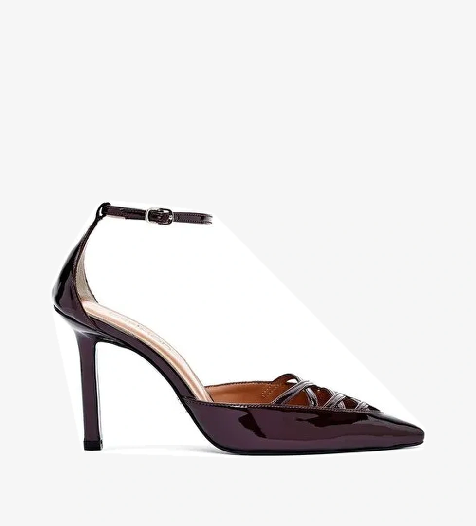 Kadın Bordo Bilekten Tokalı İnce Topuklu Rugan Deri Ayakkabı 25SFD162016 - Görsel 1