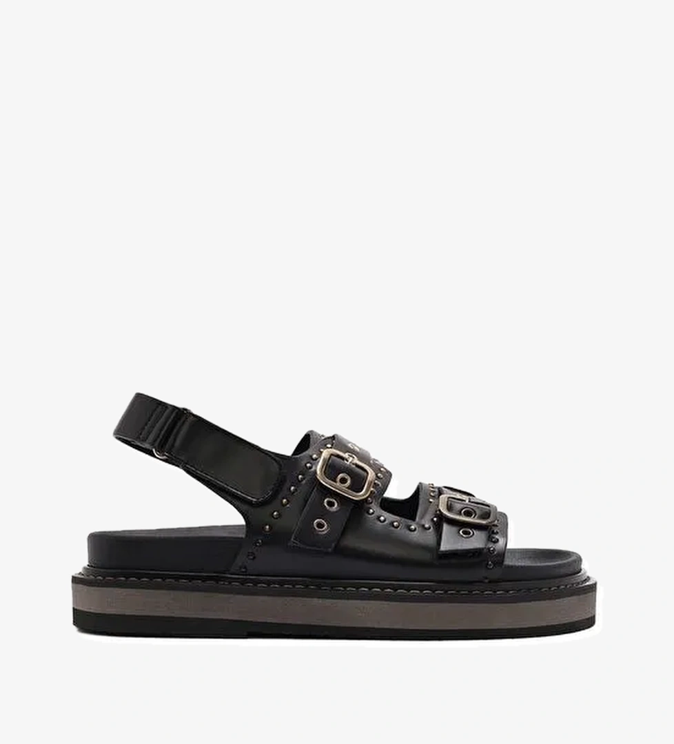 Kadın Siyah Tokalı Kalın Tabanlı Sandalet 25SFE400718 - Görsel 1