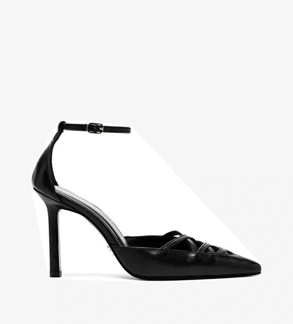 Kadın Siyah Bilekten Tokalı İnce Topuklu Deri Ayakkabı 25SFD162018 - Görsel 1