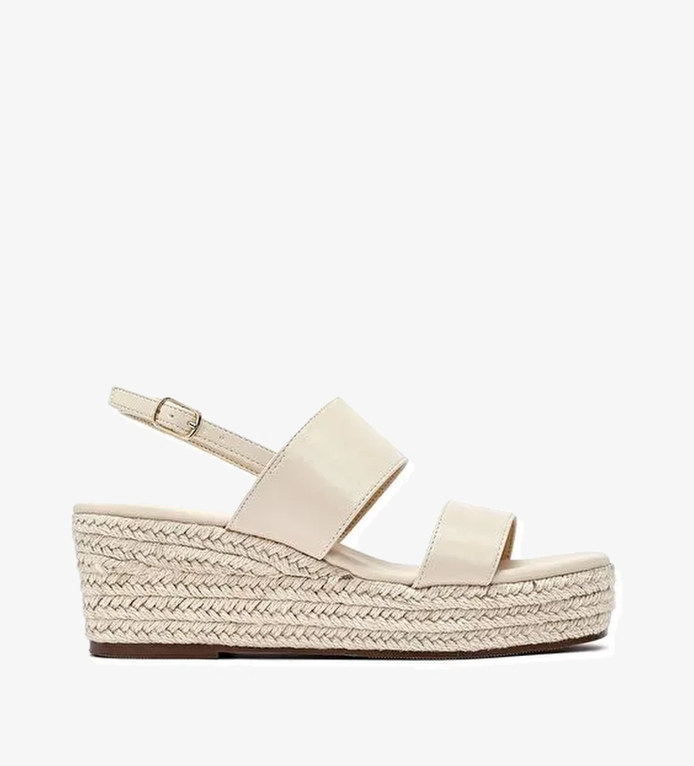 Kadın Bej Bilekten Tokalı Dolgu Topuklu Espadril Sandalet 25SFE482118 - Görsel 1