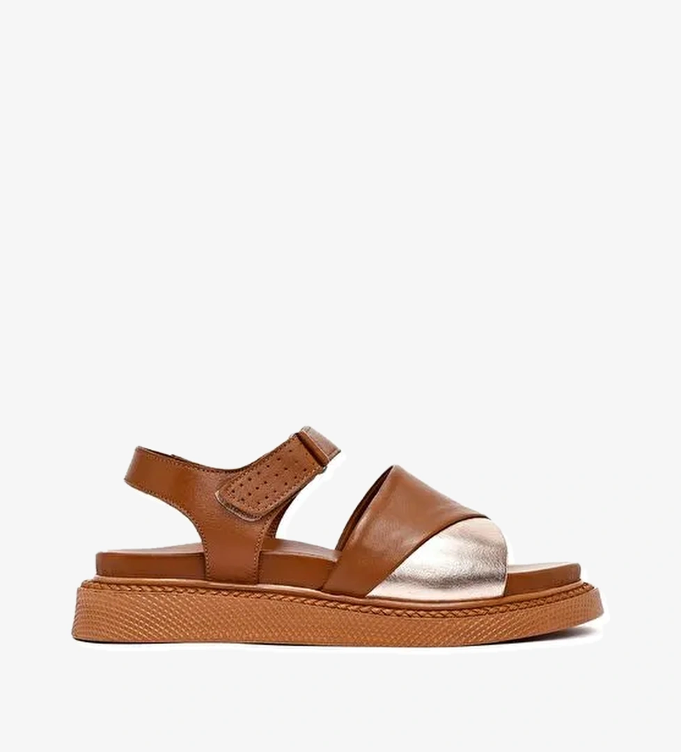 Kadın Taba Bantlı Kalın Tabanlı Deri Sandalet 25SFD301018 - Görsel 1