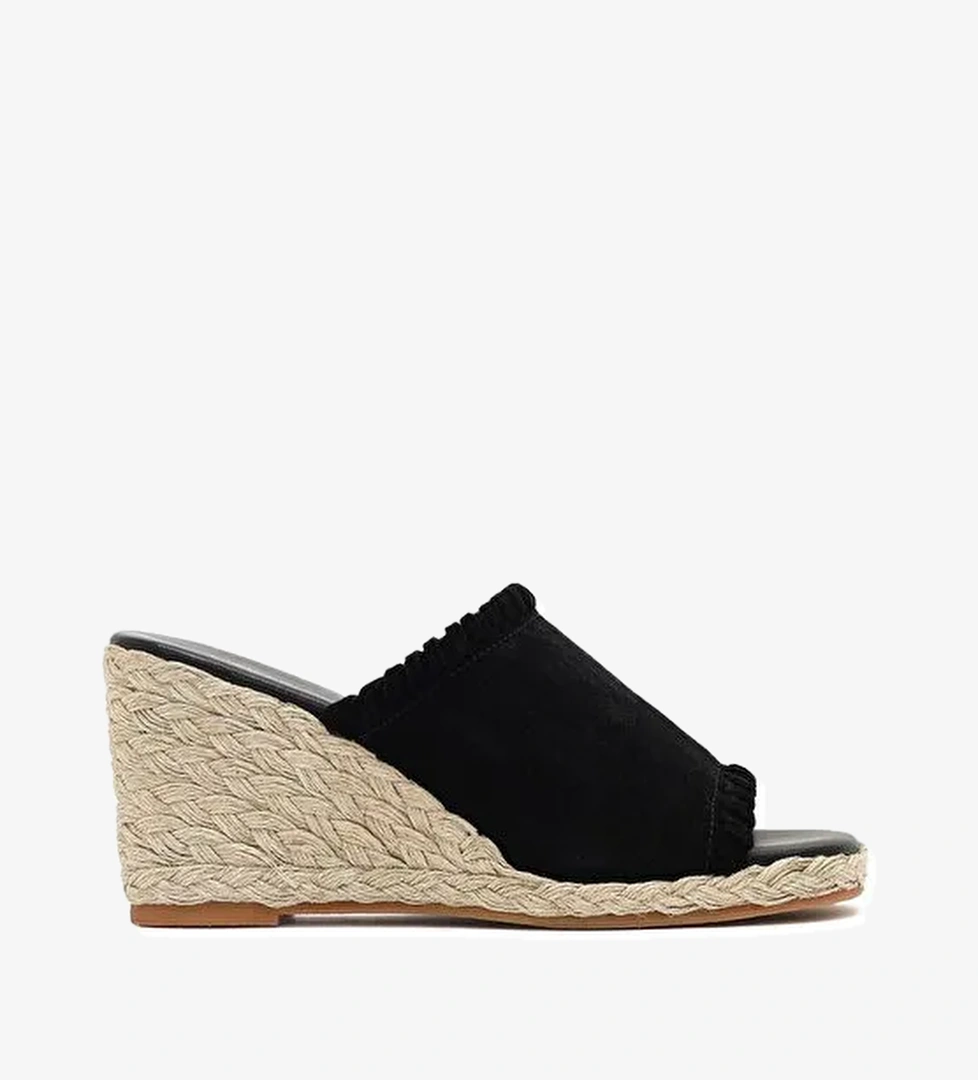 Derimod Derimod Kadın Siyah Dolgu Topuklu Süet Deri Espadril Terlik 25SFD150510 Sandalet & Terlik | Boyner Siyah - 1. görsel