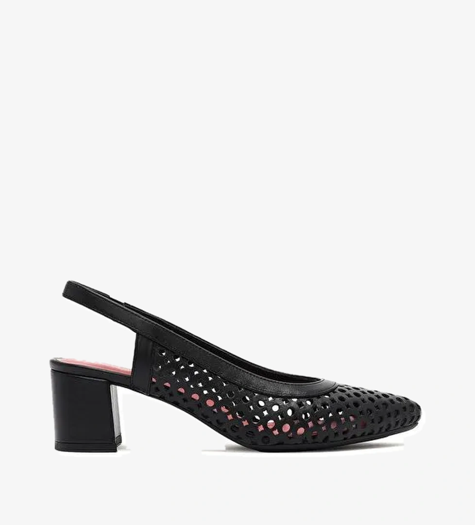 Derimod Gritti Kadın Siyah Arkası Açık Kısa Kalın Topuklu Deri Ayakkabı 25SFD110318 - Görsel 1