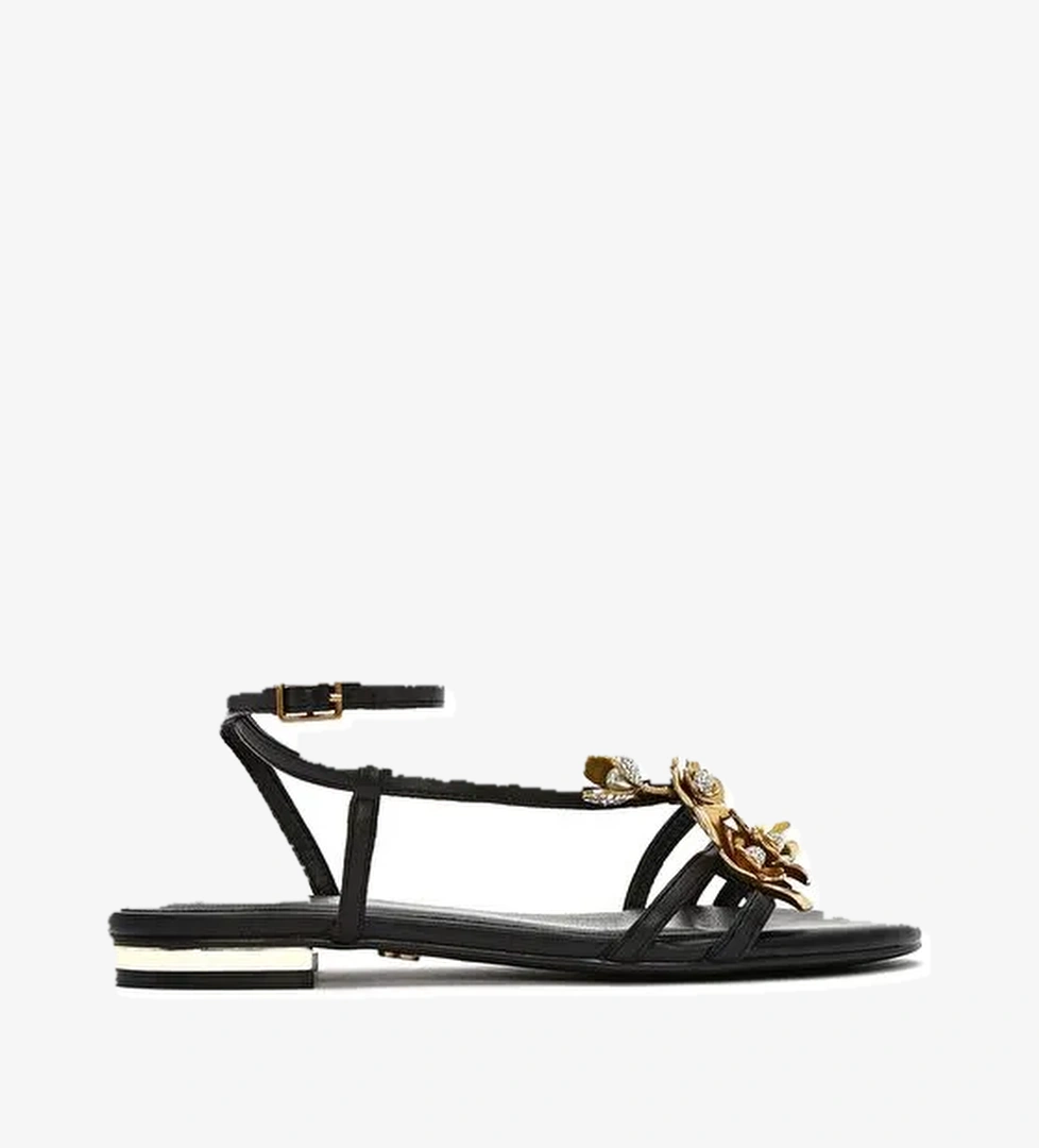 Kadın Siyah Bilekten Tokalı Taşlı Sandalet 25SFD442118 - Görsel 1