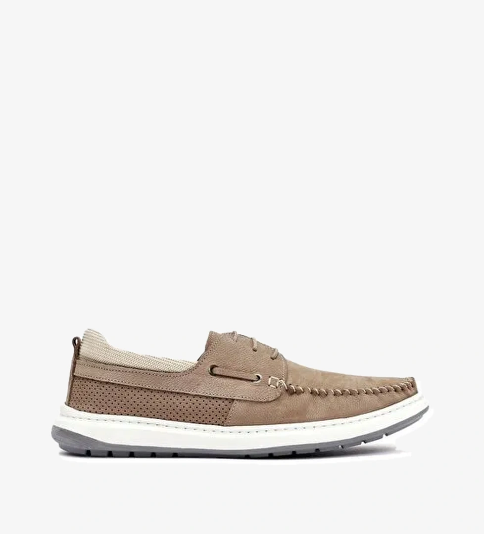 Erkek Bej Bağcıklı Nubuk Deri Casual Ayakkabı 25SFD6810V3 - Görsel 1