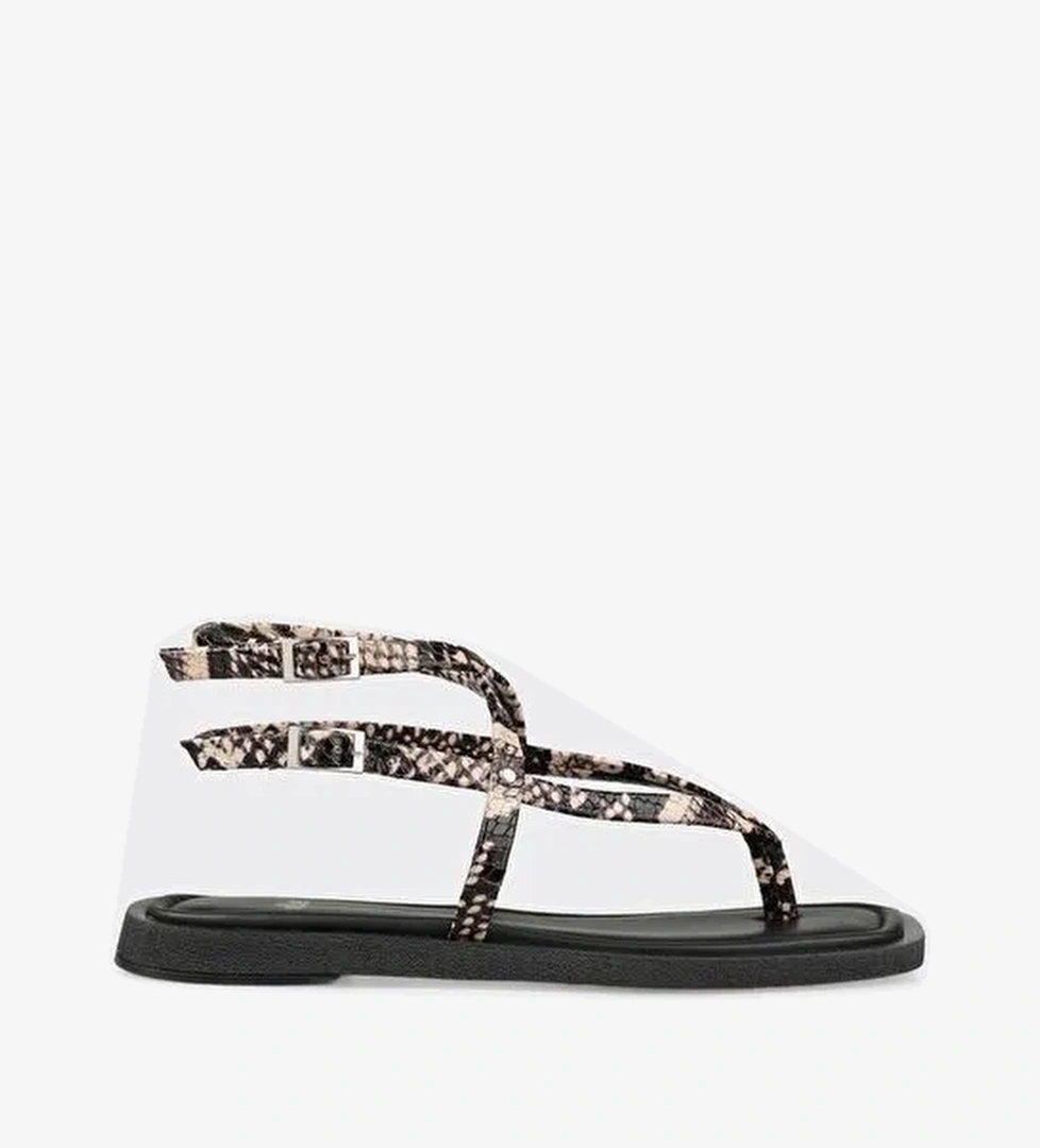 Siyah Deri Kadın Parmak Arası Sandalet - Görsel 1