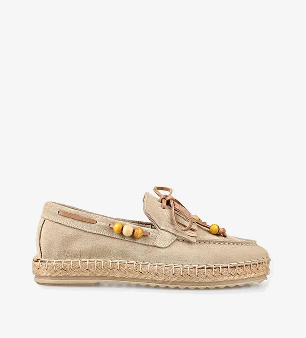 Bej Deri Kadın Günlük Ayakkabı - Görsel 1