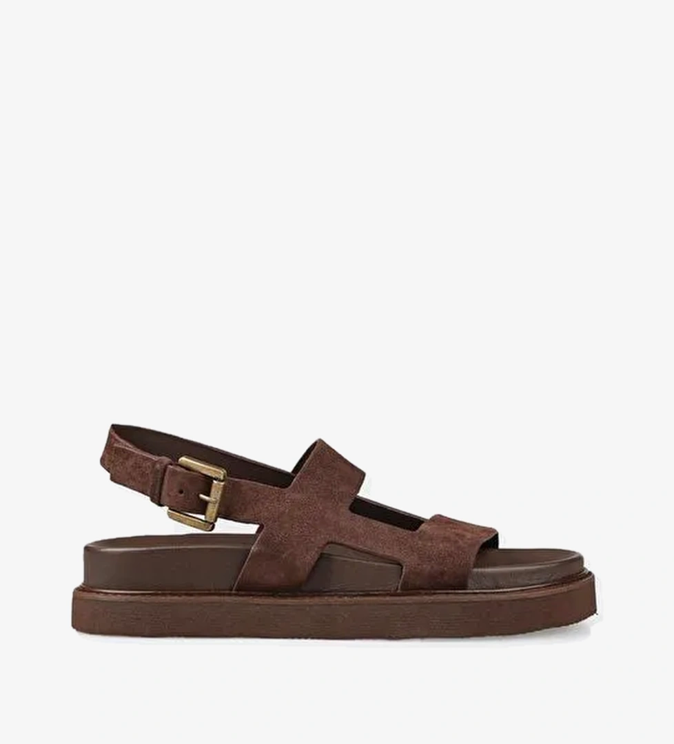 Kahve Deri Kadın Sandalet - Görsel 1