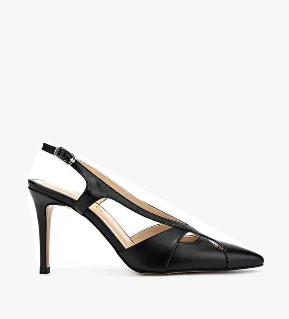 Tamer Tanca Kadın Hakiki Deri Siyah Deri Topuklu Ayakkabı - Görsel 1