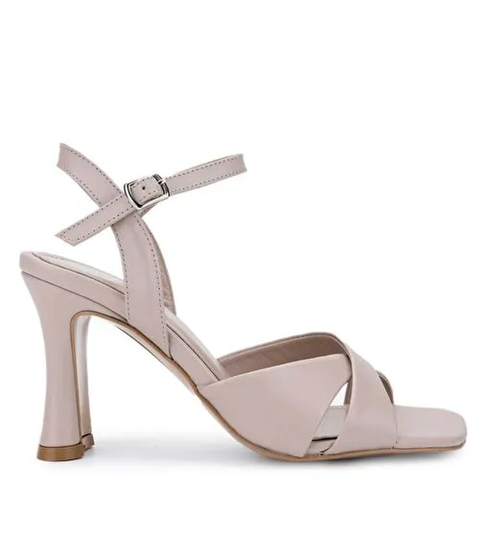 Tamer Tanca Kadın Hakiki Deri Bej Topuklu Ayakkabı - Görsel 1