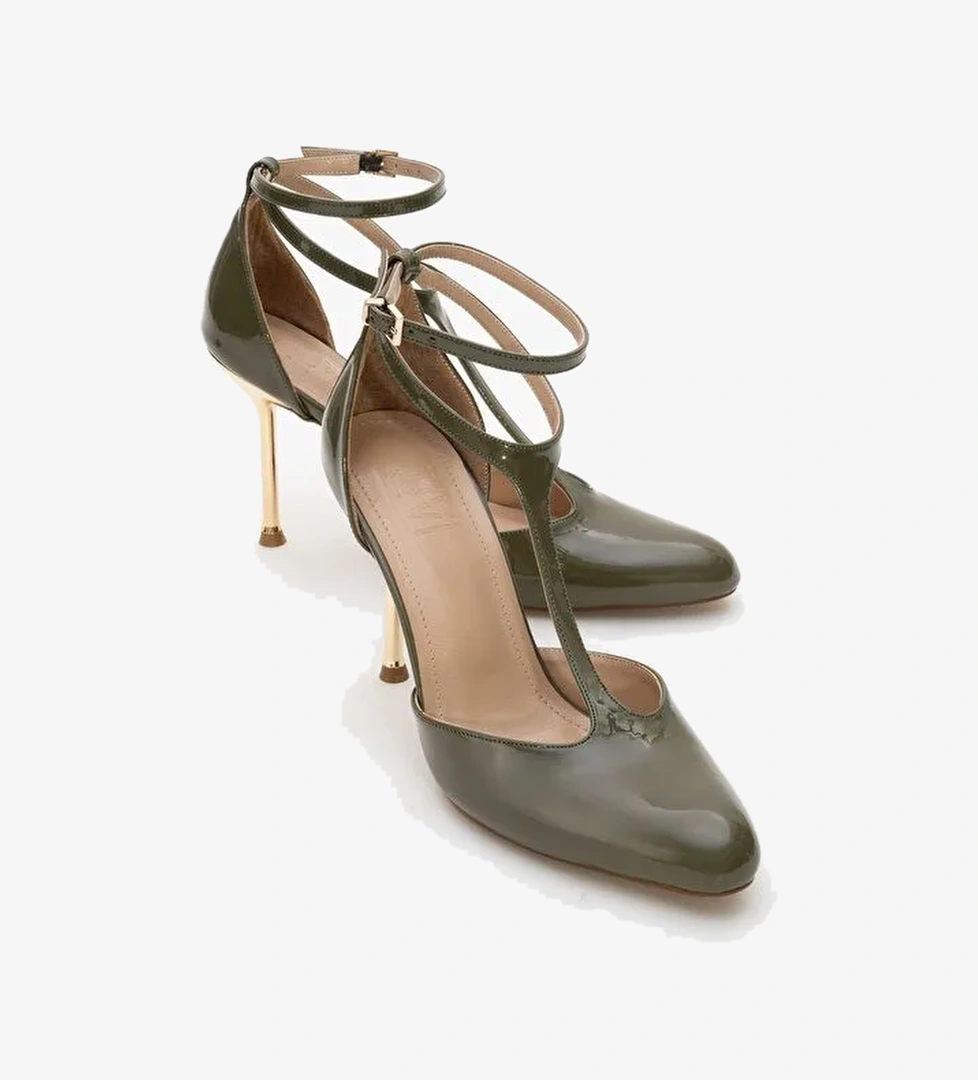 JON Haki Rugan Kadın İnce Topuklu Ayakkabı - Görsel 1