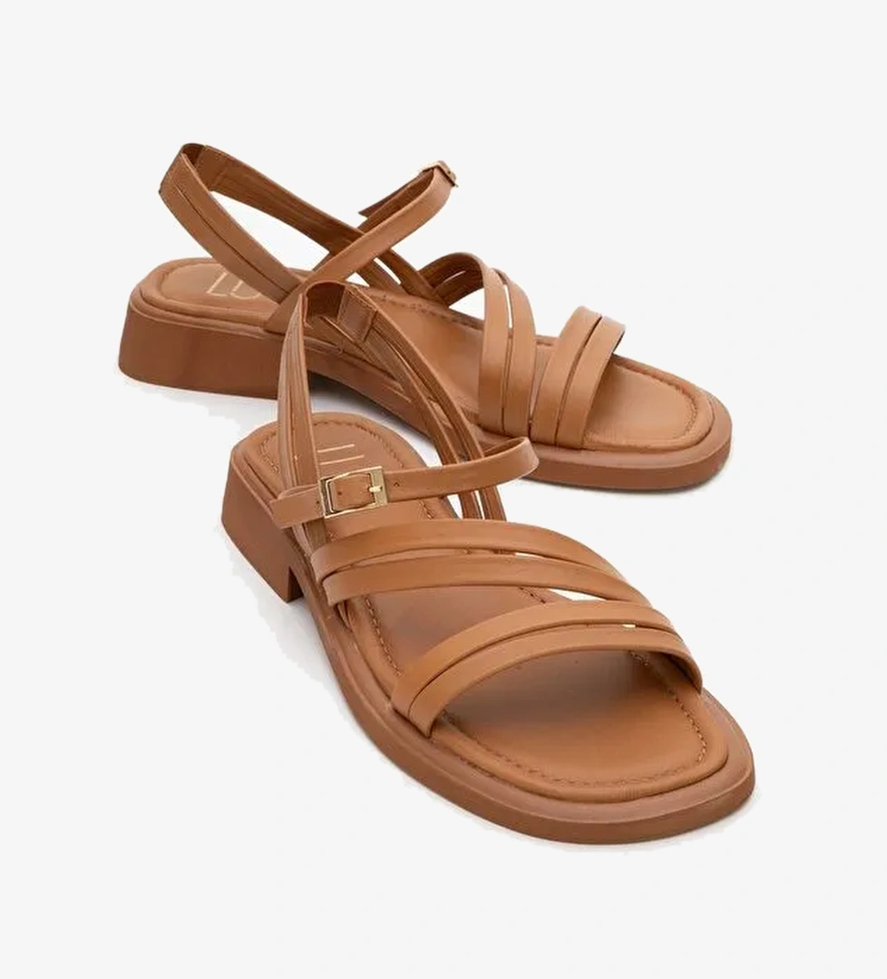 CESAR Taba Hakiki Deri Kadın Sandalet - Görsel 1