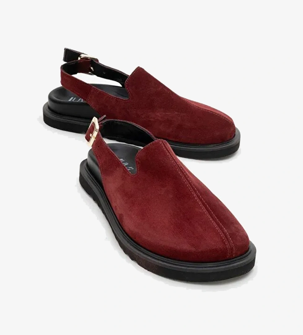 LABY Bordo Süet Hakiki Deri Kadın Sandalet - Görsel 1