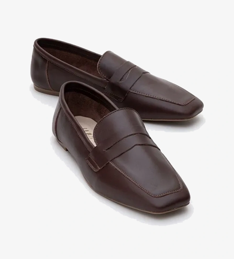 MORNE Kahverengi Cilt Hakiki Deri Kadın Loafer Ayakkabı - Görsel 1