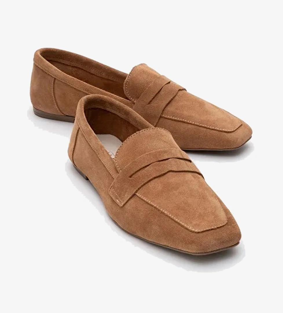 MORNE Toprak Süet Hakiki Deri Kadın Loafer Ayakkabı - Görsel 1