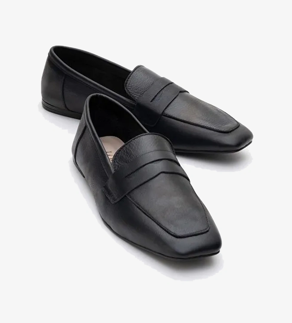 MORNE Siyah Cilt Hakiki Deri Kadın Loafer Ayakkabı - Görsel 1