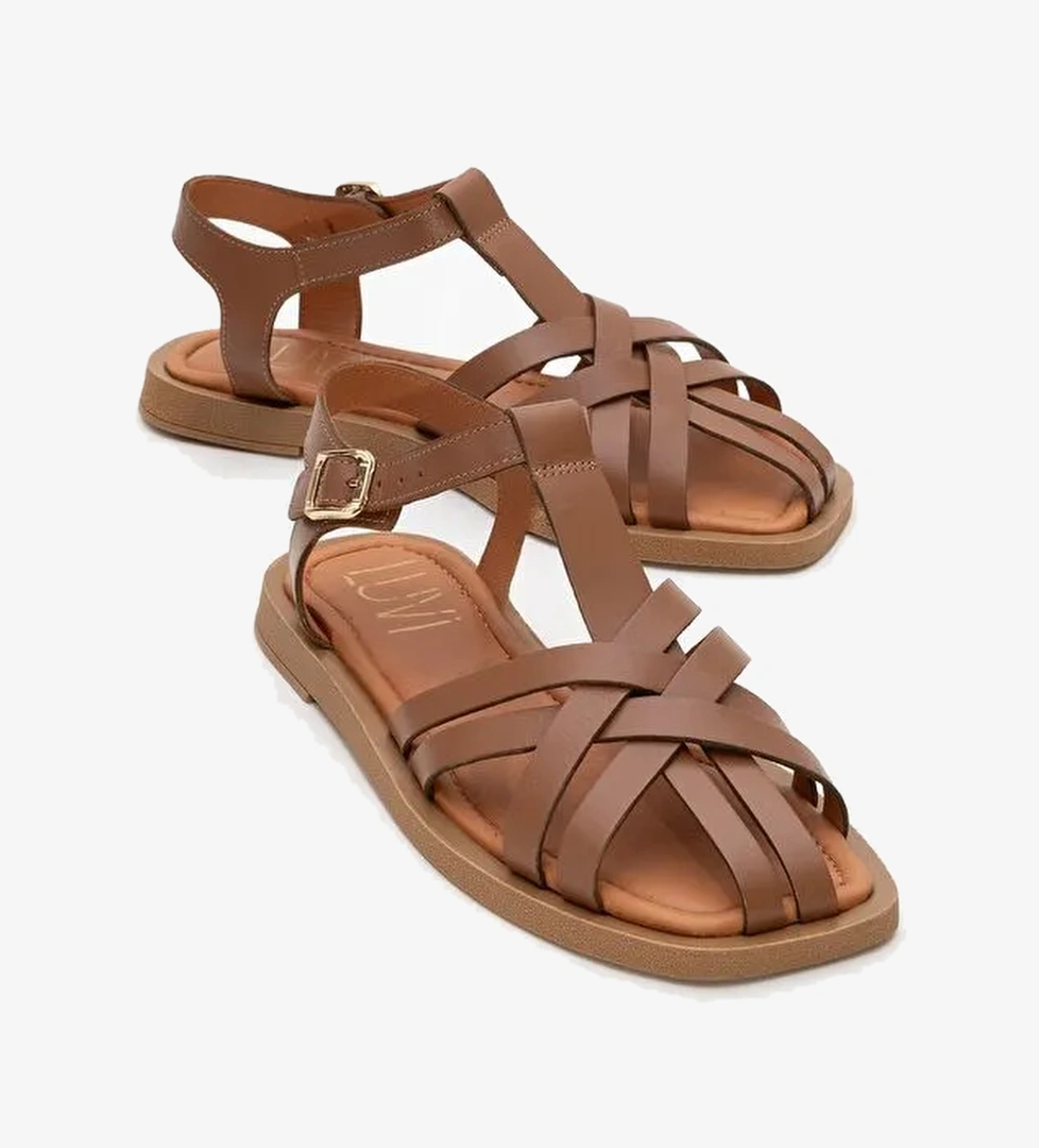 ANDRES Taba Hakiki Deri Kadın Sandalet - Görsel 1