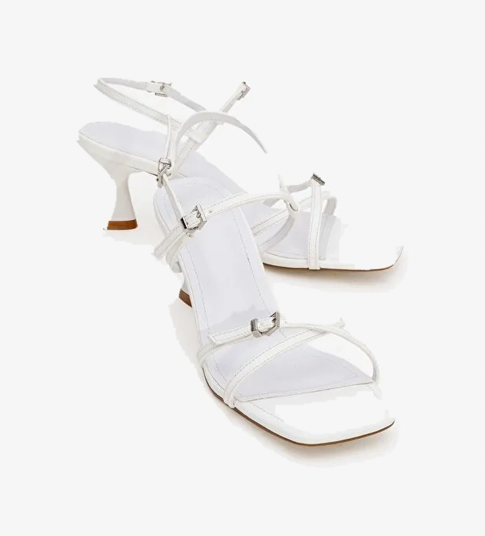 NEBEL Beyaz Cilt Kadın Topuklu Sandalet - Görsel 1