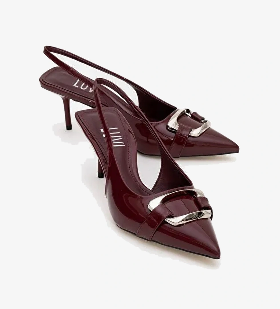 LUSTRE Bordo Rugan Tokalı Sivri Burun Kadın Topuklu Ayakkabı - Görsel 1