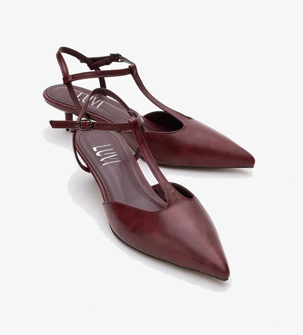 ASHER Bordo Cilt Sivri Burun Arkası Açık Kadın Kısa Topuklu Ayakkabı - Görsel 1