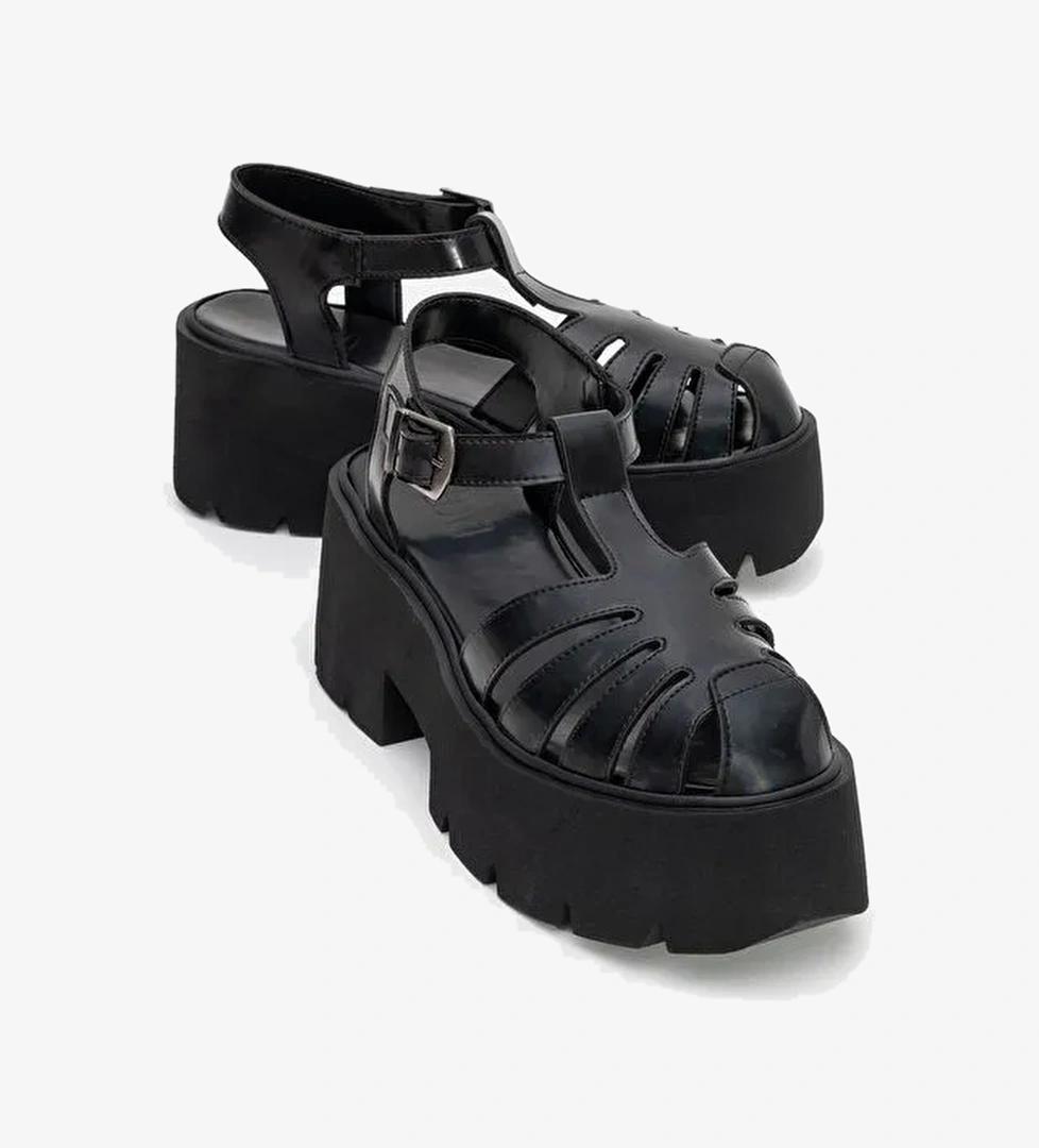 VERUA Siyah Kadın Kalın Tabanlı Sandalet - Görsel 1