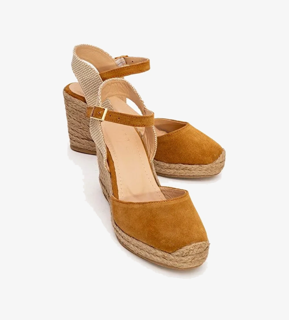 SİNTA Toprak Süet Deri Kadın Topuklu Sandalet - Görsel 1
