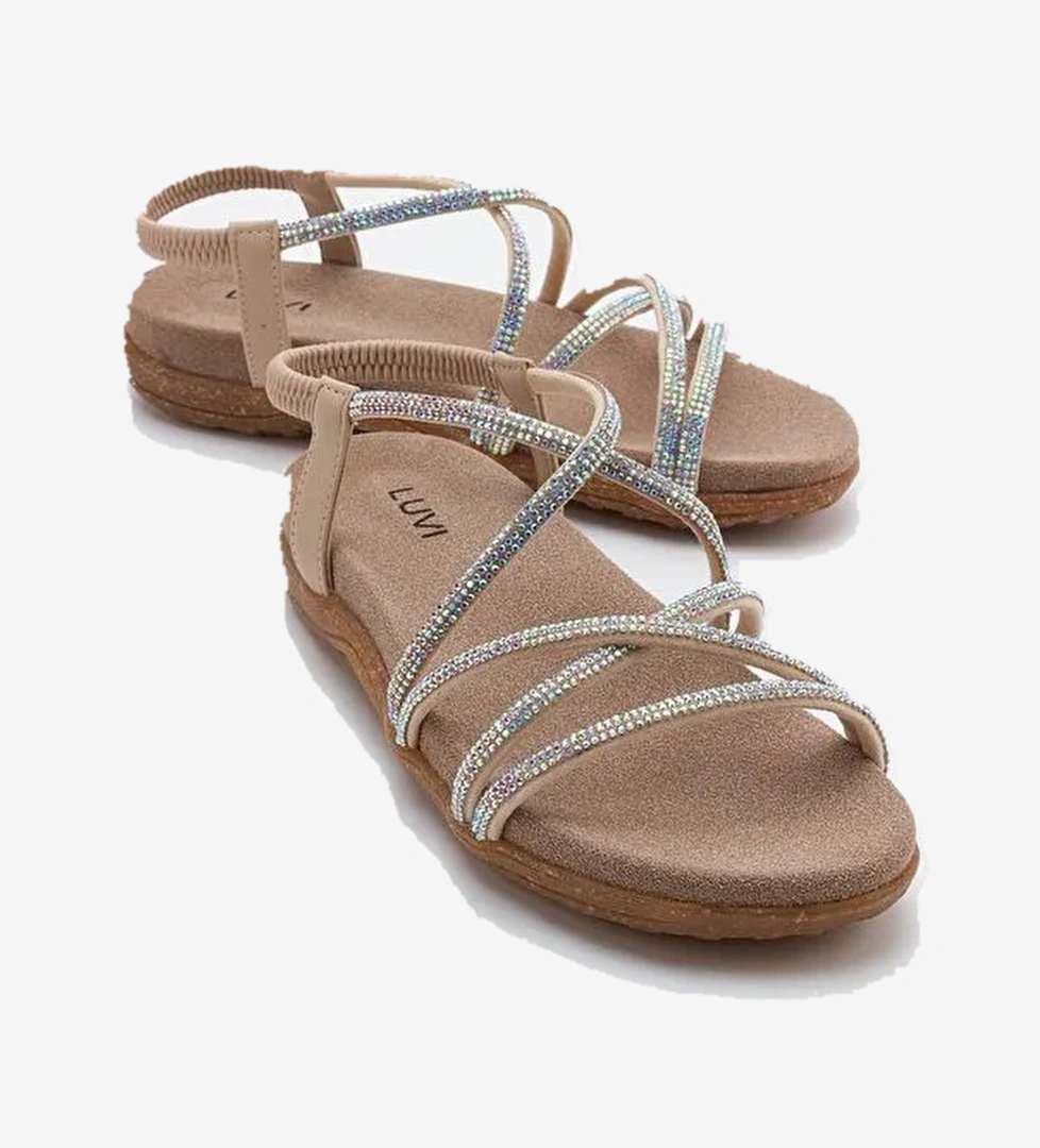 EVER Bej Taşlı Kadın Sandalet