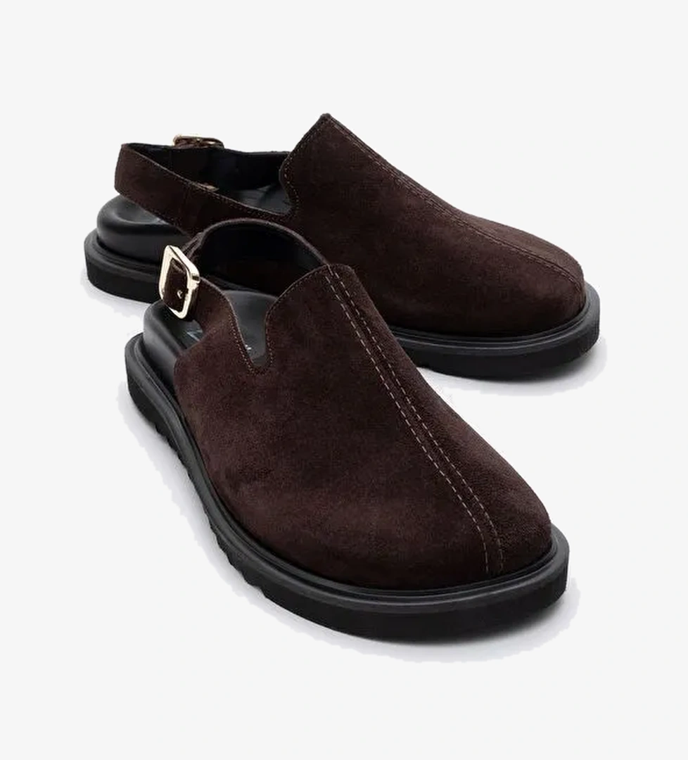 LABY Kahverengi Süet Hakiki Deri Kadın Sandalet - Görsel 1